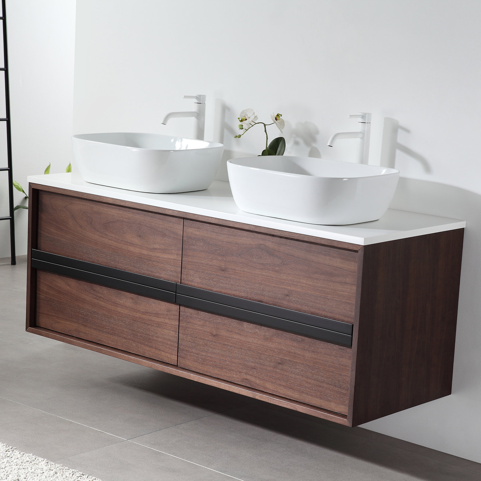 Sintra 55" Eucalyptus Double Bathroom Vanity, Dark Walnut