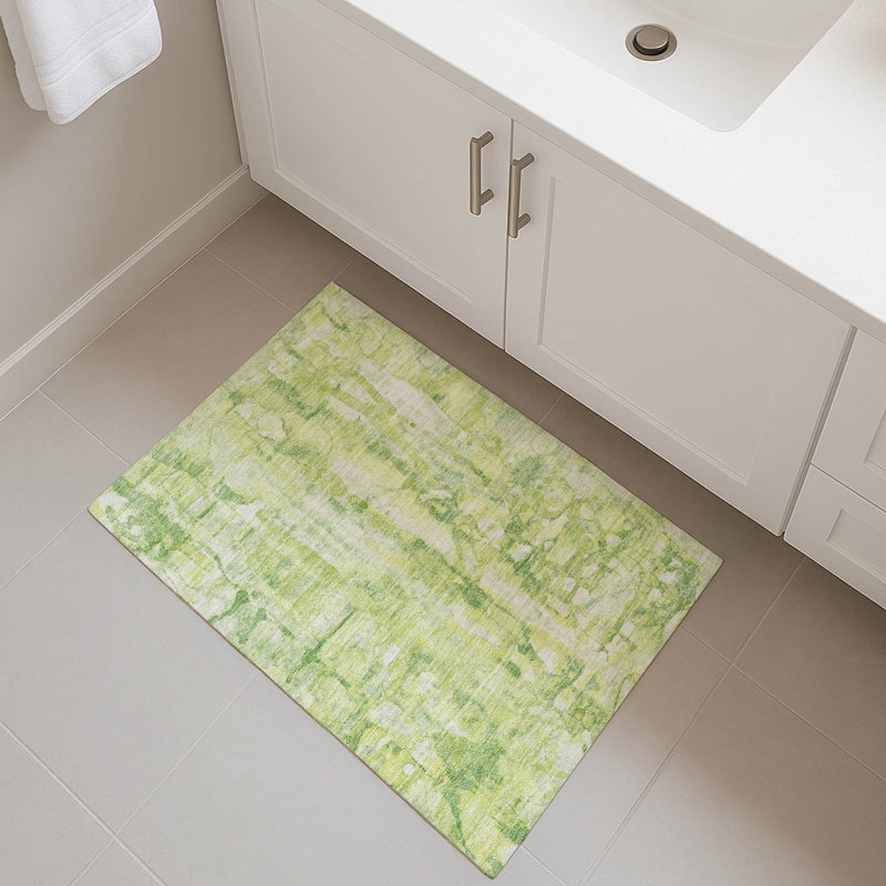 Premium Machine Washable Mayfield AMF2120 Abstract Rug, 1'8" x 2'6", Lime
