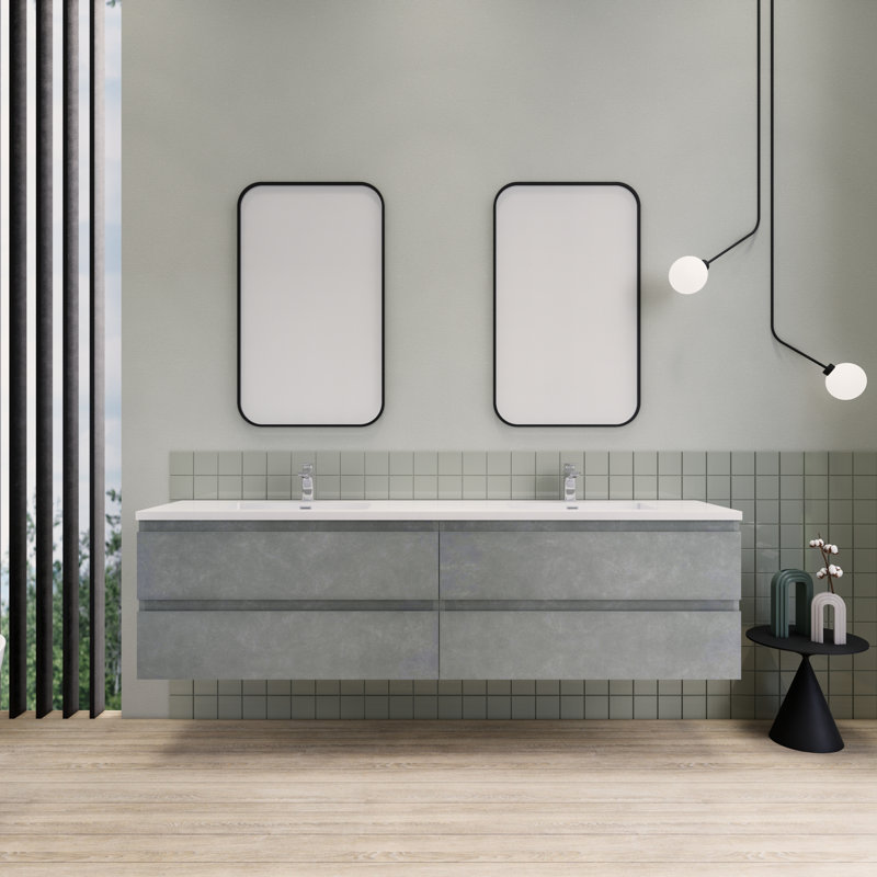 Alfret Ivy Bronx 84" Double Sink Bathroom Vanity Set, Cement Gray