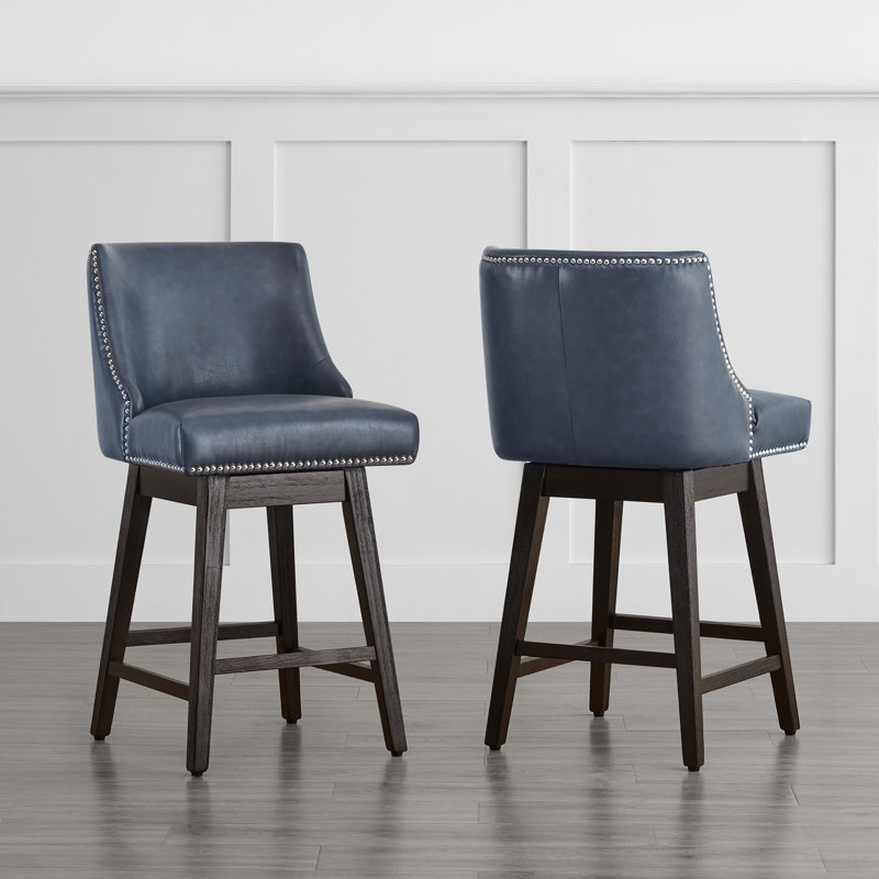Tabouret de bar et de comptoir Arvelle, Tabouret de comptoir (siège d'une hauteur de 26 p, Similicuir galet bleu marine