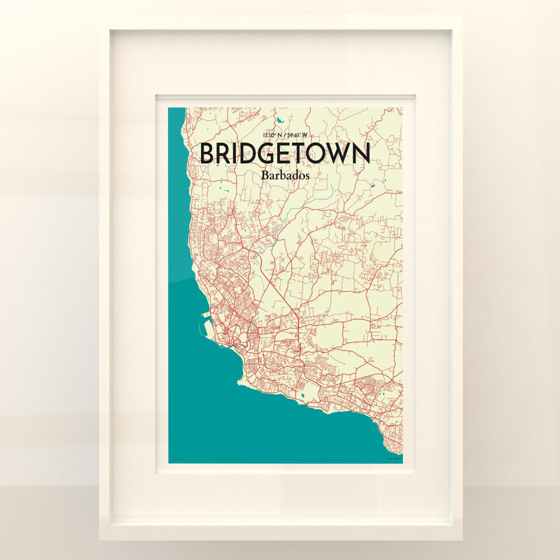 «Bridgetown City Map», impression, Vert / beige, H 27,6 po x l 19,7 po