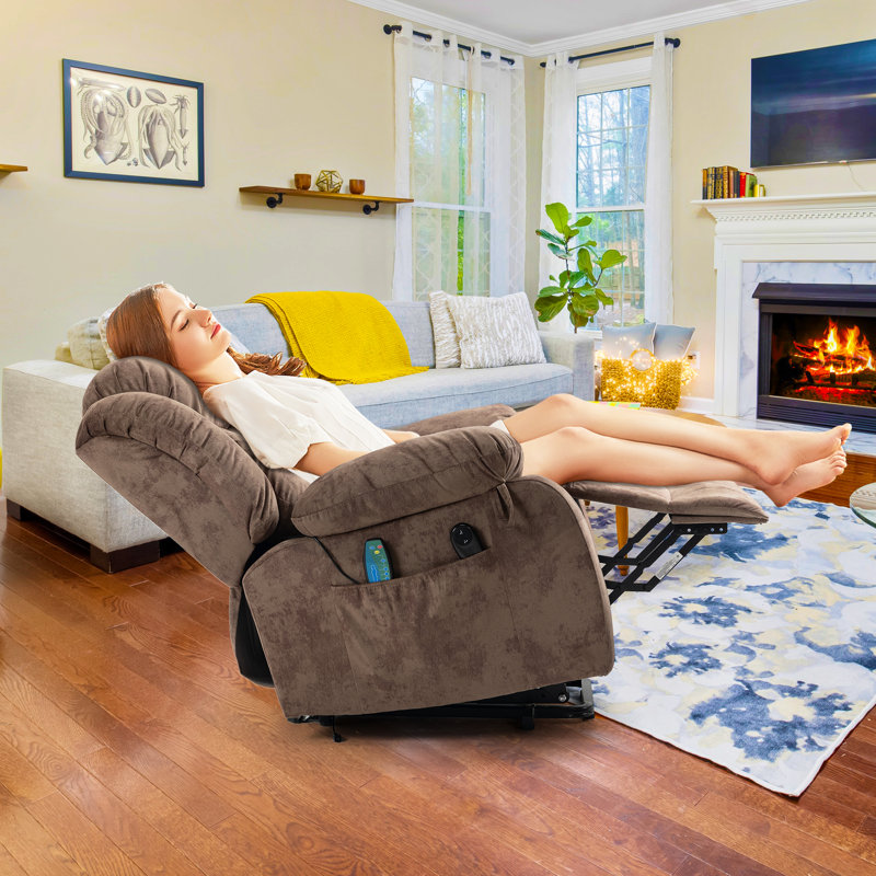 Ryun 39"W Dual Remote Massage Heating Lifting Recliner, Brown