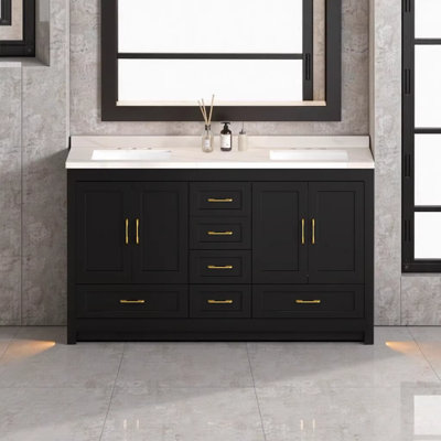 60" Black Bathroom Vanity with Abundant Storage - 4 Soft-Close Doors and 5 Drawers, MDF Cabinet for Modern Bathrooms