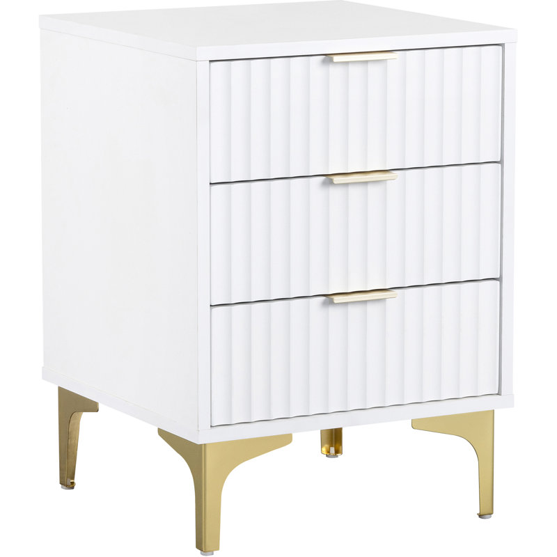 Temeeka 40cm W Manufactured Wood Bedside Table, White/Gold