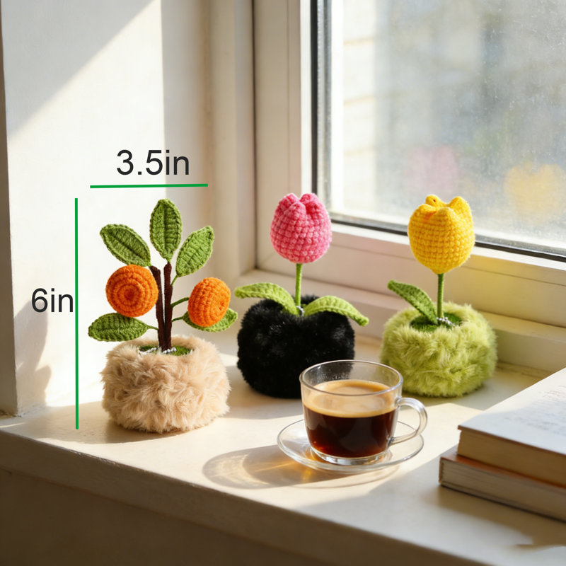 2 pièces de fleurs de mandarine au crochet faites à la main - cadeau inspirant de soutien affectif avec carte de posivité, pour la Saint-Valentin, Pâques, appréciation des enseignants, bureau et décoration intérieure, cadeau unique