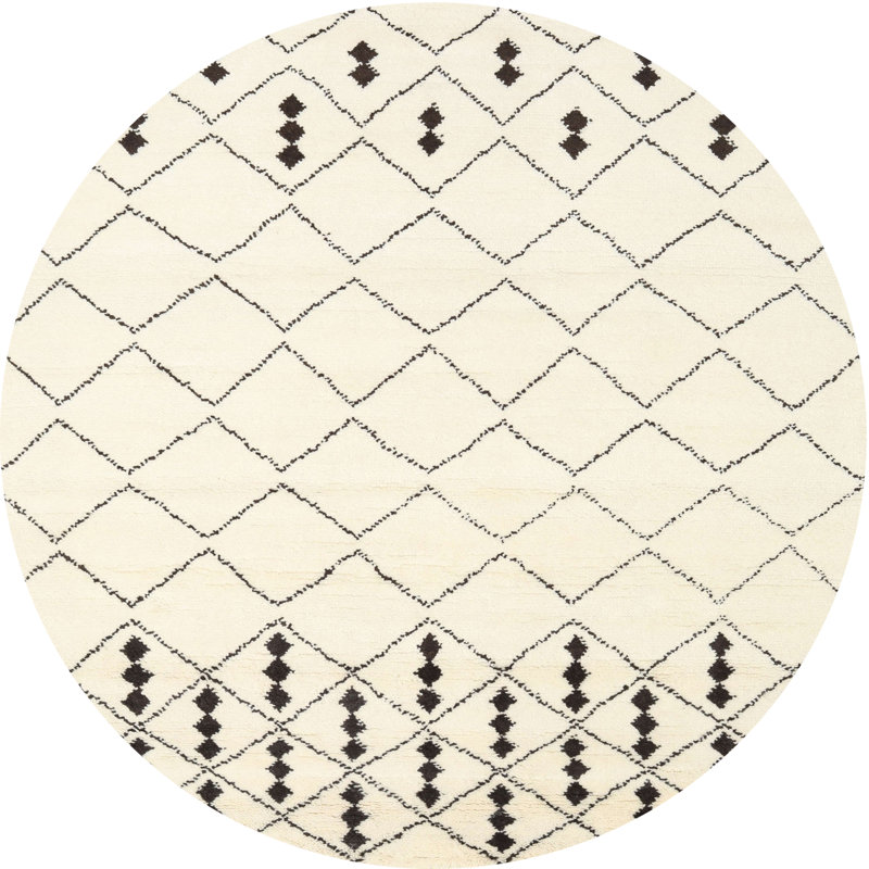 Tapis contemporain beige / noir, Rond 5 pi