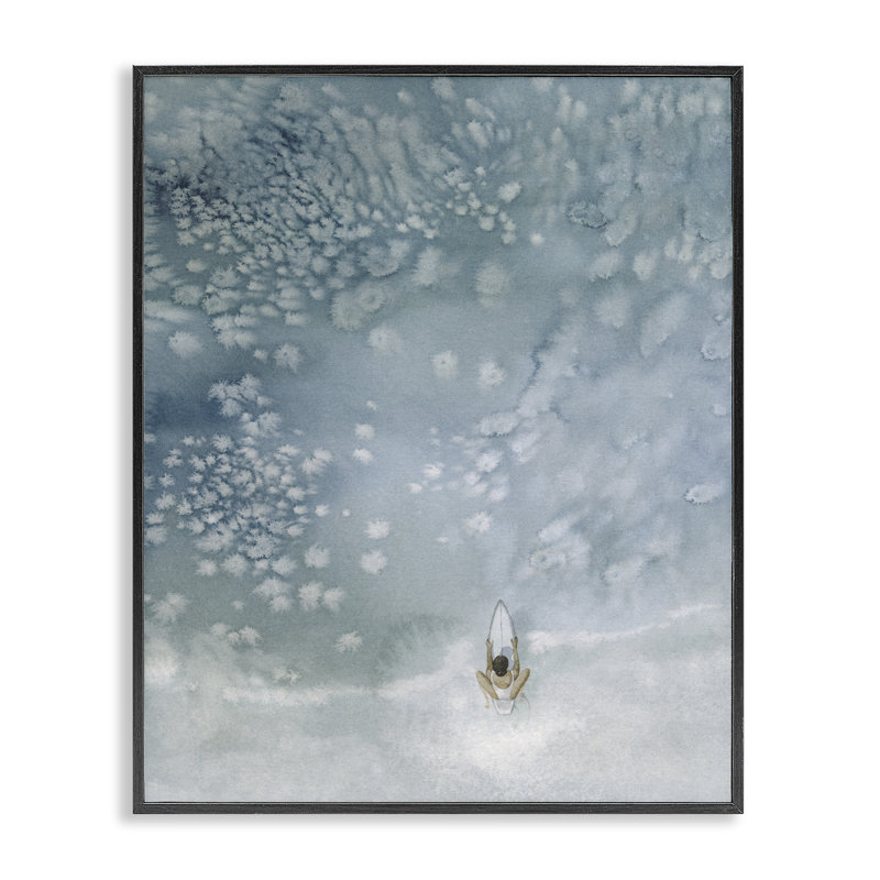 «Surfing Past The Break», estampe numérique, design de Grace Popp, H 14 po x l 11 po, Giclée encadrée noir minuit