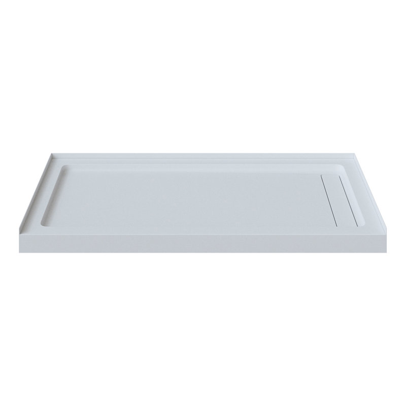 Velisse 60" x 32" White Textured Acrylic Shower Base with Right‑Side Linear Drain, Low 3" Threshold, and Fiberglass‑Reinforced Construction