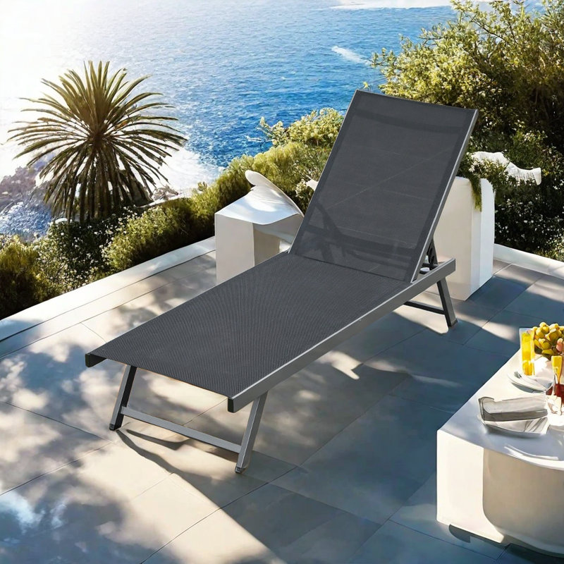 Chaise longue d'extérieur en alliage d'aluminium Njomza, Noir