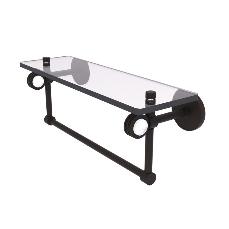 Margolis Glass Bracket Shelf with Towel Bar, Oil Rubbed Bronze, 6.2" H x 16" W x 5.65" D