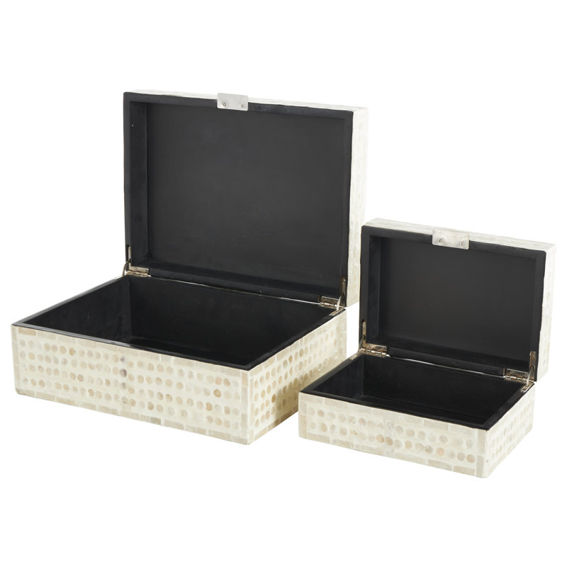 Armadi Mother of Pearl Shell Handmade Mosaic Dot Storage Geometric Decorative Cream Box with Accents Set