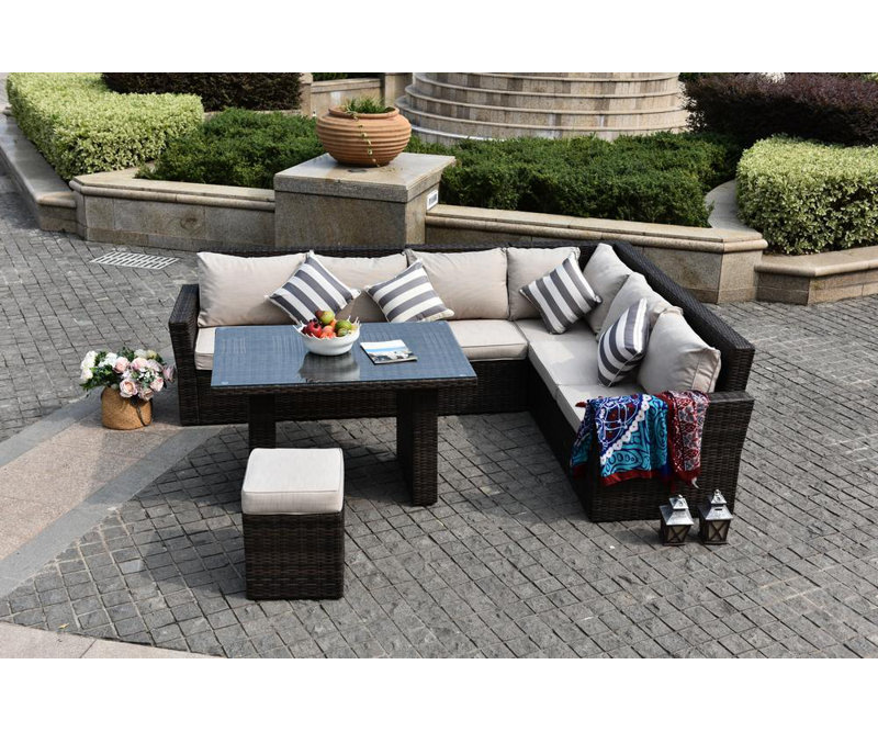 9 - Person Modular Patio Conversation Set with Cushions, Beige, Brown