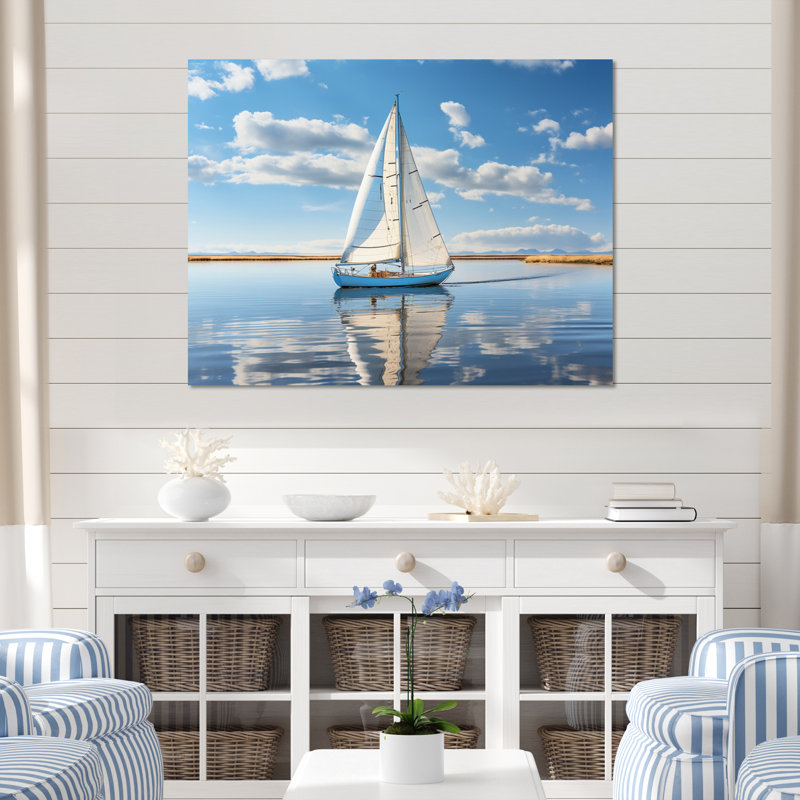Voilier, voile, sérénité I - Bateau, art mural sur toile, Toile tendue, H 24 po x l 32 po x P 1 po