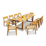 6 Seats 7 Pcs Grade-A Teak Wood Dining Set: 98" Sema Rectangle Table And 6 Amilo Stacking Chairs (2 Arm & 4 Armless Chairs) #11AM3202