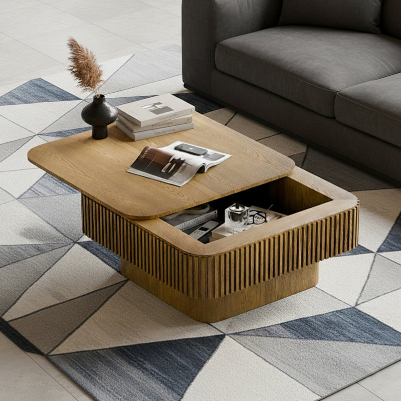 Table basse carrée avec rangement, Brun