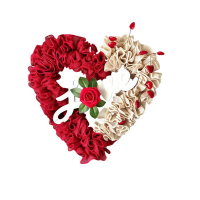 Valentine's Day Heart Wreath for Front Door, 16 Inch Love Sign Decoration for Wedding Celebration