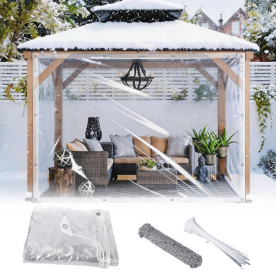 Heavy Duty Clear Waterproof Tarp 14Mil – Transparent PVC, Tear-Resistant, Windproof Outdoor Cover for Greenhouse, Chicken Coop, Patio, Garden with Grommets, Ropes, Cable Ties – White Grommets