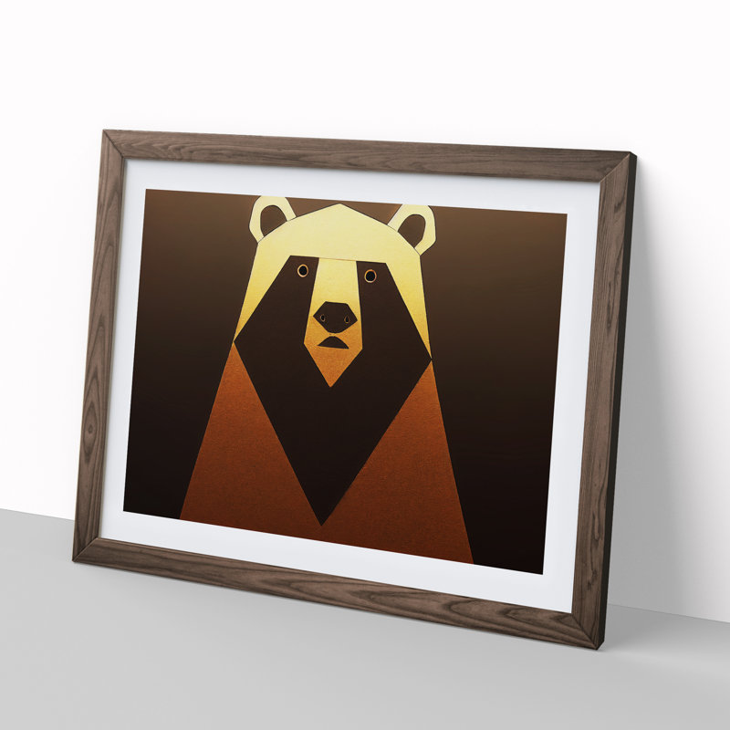 Golden Abstract Bear - Framed Print