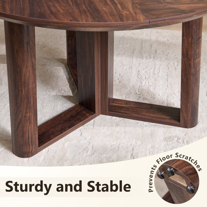 47" Round Dining Table For 6 With Triangular Structure Pedestal Stable Base, Circle Kitchen Tables For Dining Room, Kitchen