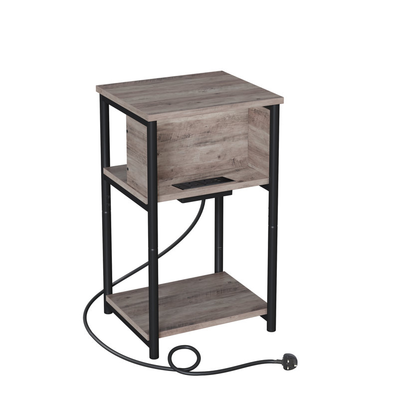 Alce End Table with Built-In Outlets, Heather Greige