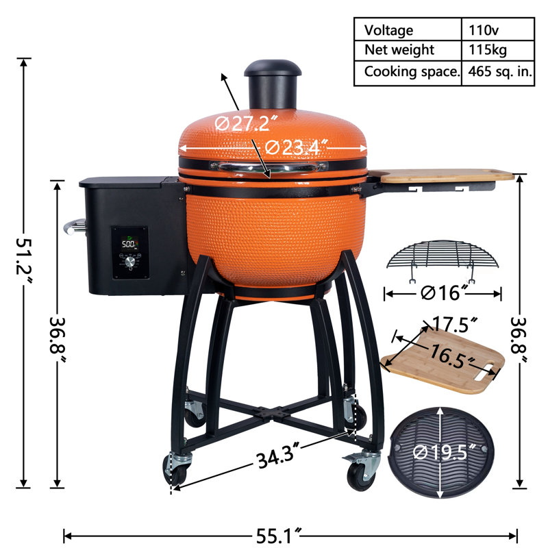 Yesurprise 55.1'' W Wood Pellet Grill, Orange