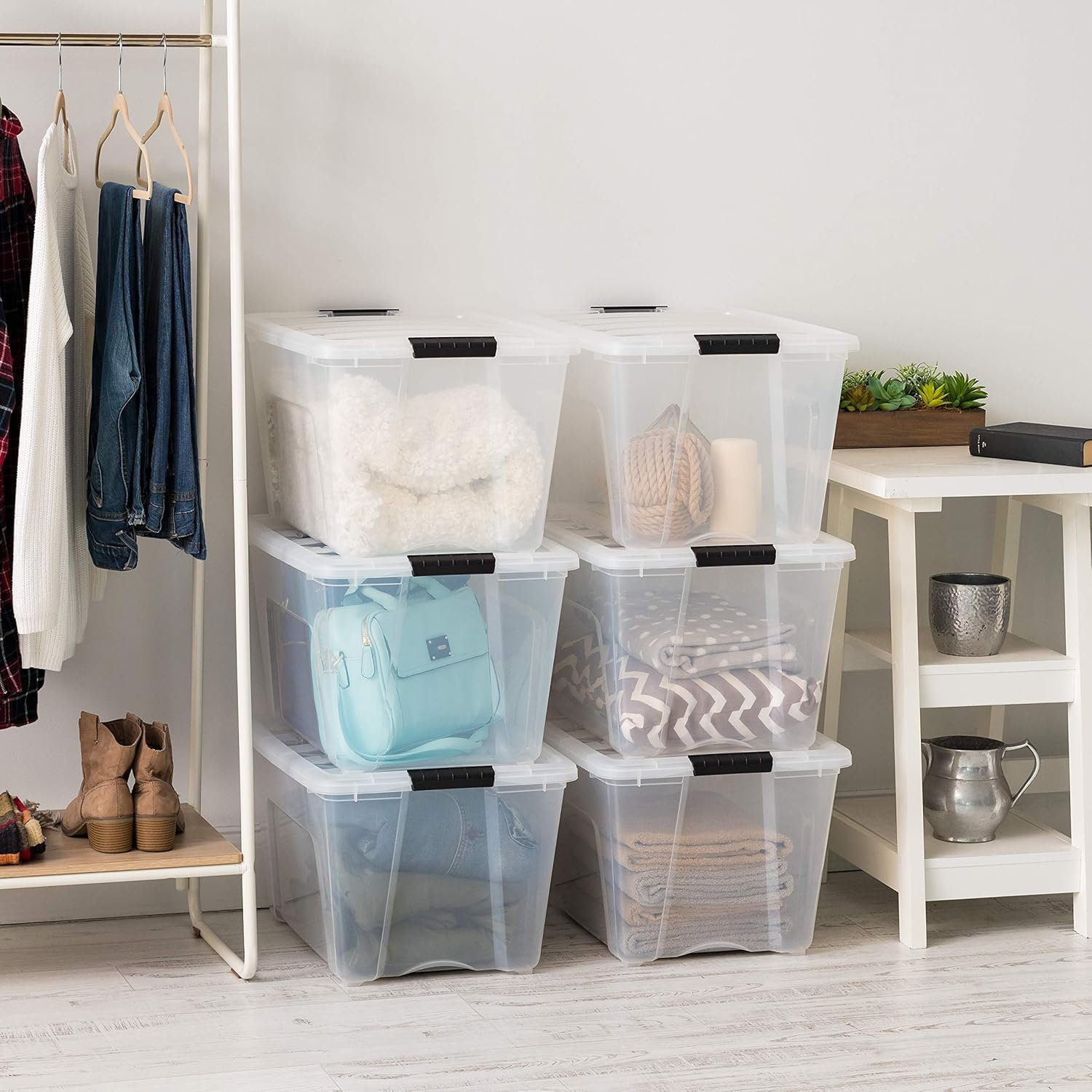NATIONAL WINDOW 54 Qt Stackable Plastic Storage Bins With Lids, 6 Pack ...