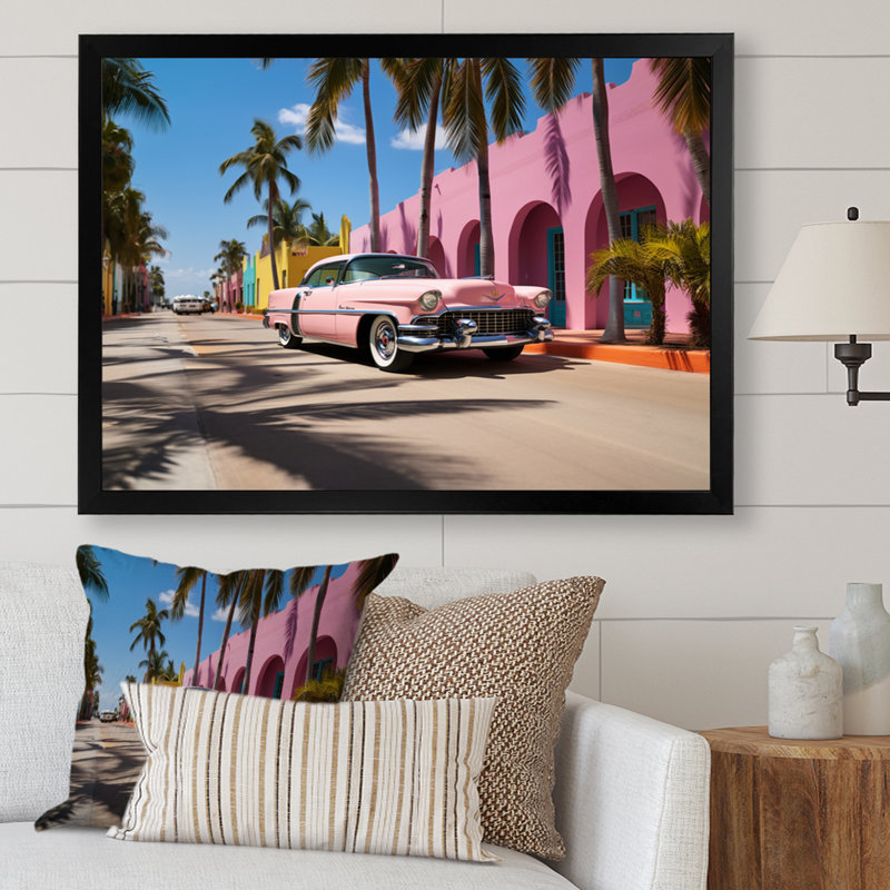 Miami Miami Cadillac V, reproduction d'art sur toile, H 12 po x l 20 po x P 1 po, Cadre simple noir