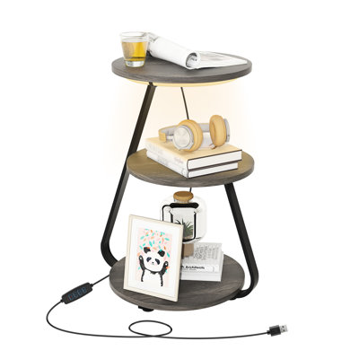 LED Light, Bedside Table End Table With 3 Shelf, 34cm Desktop Side Table