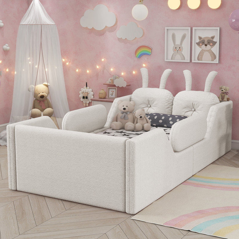 Twin Size Upholstered Platform Bed, White