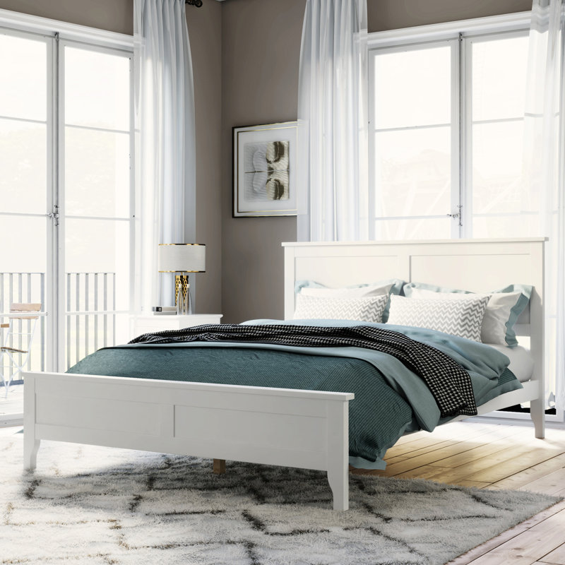 White Full Size Solid Wood Platform Bed With Newly Upgraded Headboard, Strong Middle Legs, Wear - Finish Natural For Comfort