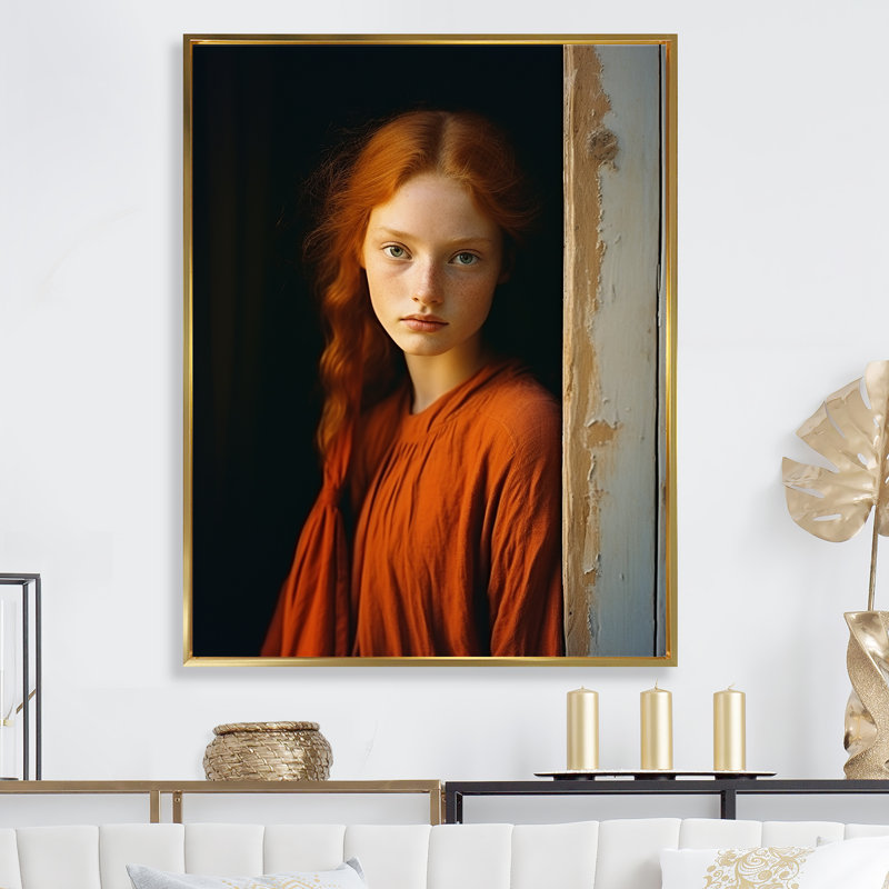 «Woman Portrait Tangerine Tales» sur toile, Cadre photo noir, H 32 po x l 24 po