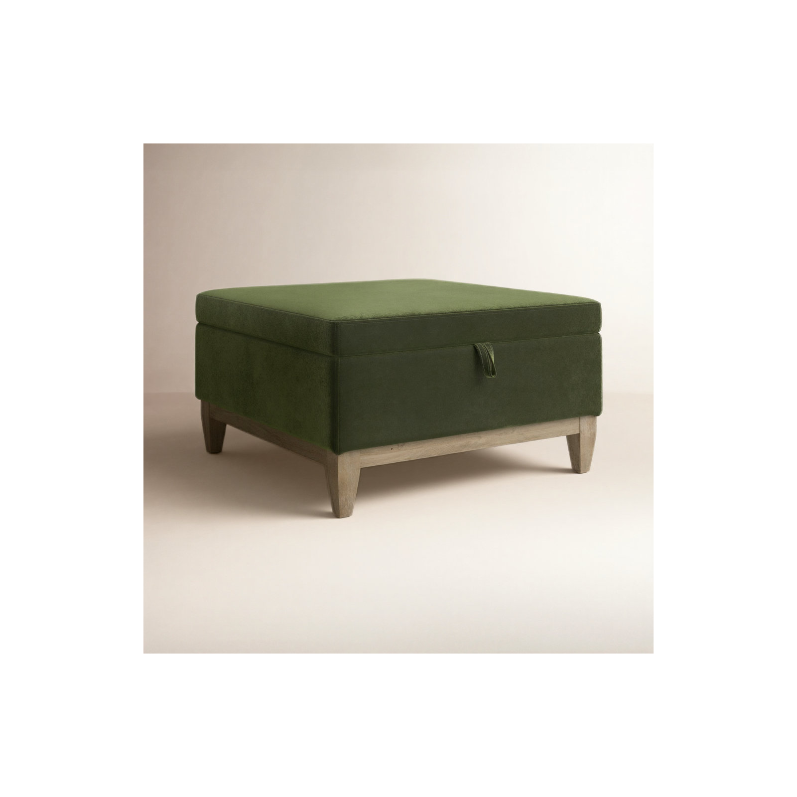 Pera Upholstered Velvet Ottoman, Olive Green Velvet