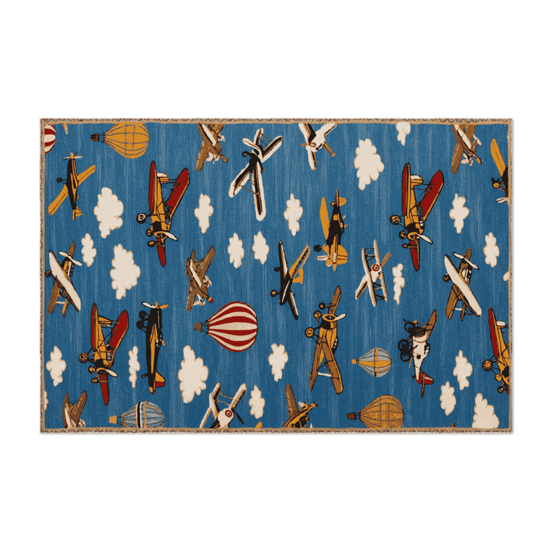Transportation Blue Indoor and Outdoor Area Rug, Rectangle 2' x 3'