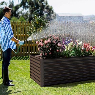 6x3x2ft Galvanized Raised Garden Bed, Outdoor Planter Garden Boxes Large Metal Planter Box For Gardening Vegetables Fruits Flowers, Brown