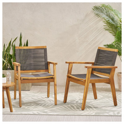 Dark Grey Acacia Wood Outdoor Dining Chair Set of 2