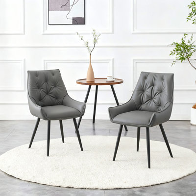 Dining Chairs Set of 2, Faux Leather with Flat Back Upholstered Chair for Modern Dining