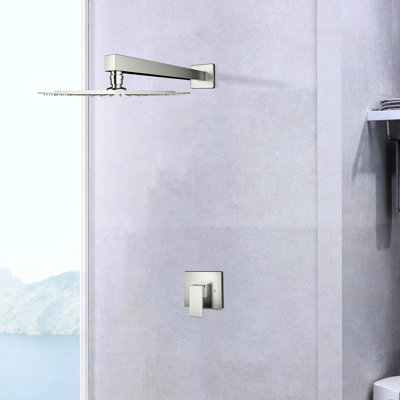 Brushed Nickel Shower Faucet, Wall Mounted Type - Brass, Valve Included Flooding Faucet