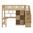 Wood Loft Bed With Built-In Desk, LED, Storage Shelves, Cabinets And Staircase-1451065873