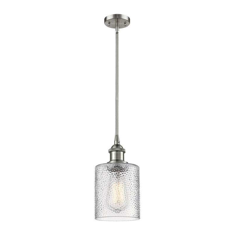 Luminaire suspendu cylindrique 1 lumière Leilani, Nickel satiné brossé, Transparent, Ampoule DEL 6 watts Vinage
