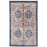 Hand Knotted Wool Area Rug in Silver And Blue