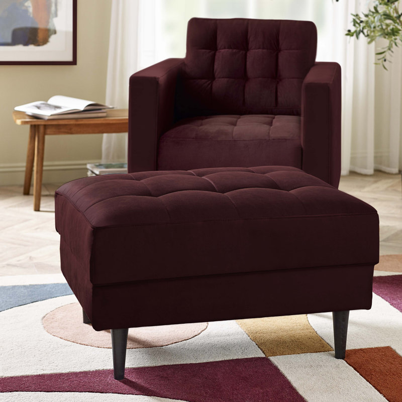 Jodi Velvet Footstall Ottoman - Upholstered Modern Retro Fabric Stylish & Contemporary, Maroon