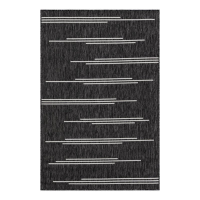 Tapis intérieur / extérieur en polypropylène géométrique tissé à la machine en noir / blanc