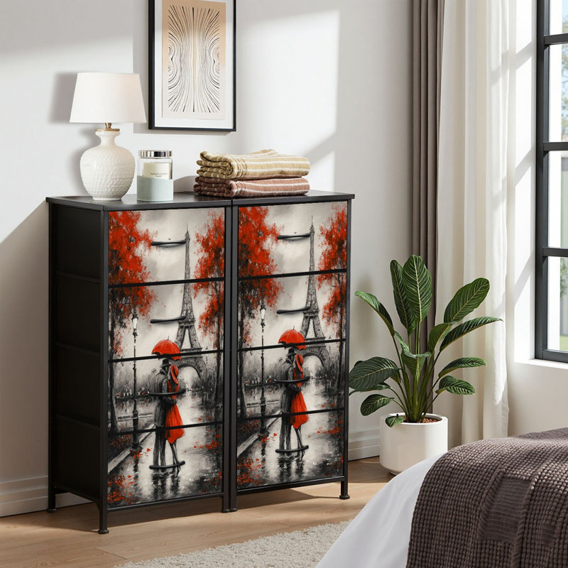 4 Drawer Dresser for Bedroom, Narrow Chest of Drawers, Wooden Top and Study Iron Frame 18"x37.5"-(WxH)