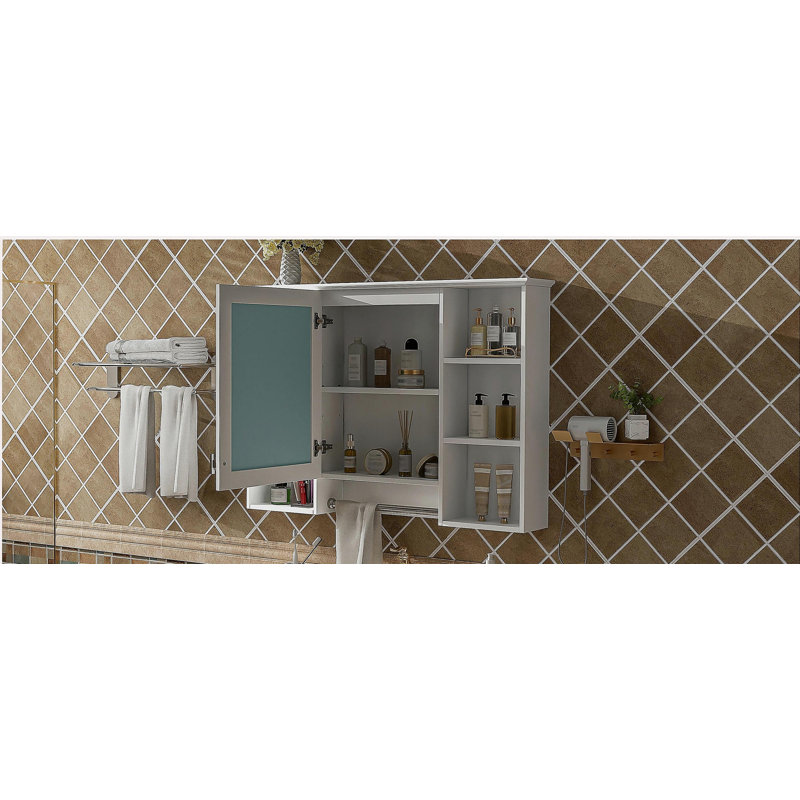 Armoire de toilette 3 en 1, armoire à pharmacie murale de 42 pouces avec tablette réglable et porte à fermeture en douceur, miroir haute définition avec rangement pour meuble-lavabo de salle de bain