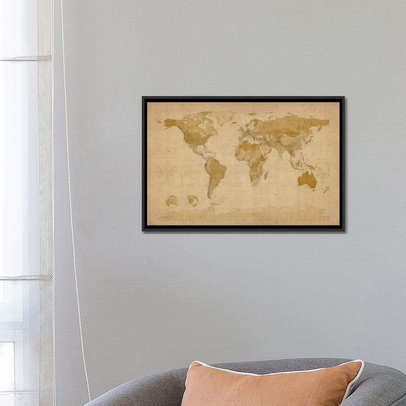 « antique world map ii » par michael tompsett, impression sur toile, H 18 po x l 26 po x P 1,5 po, Toile avec cadre noir