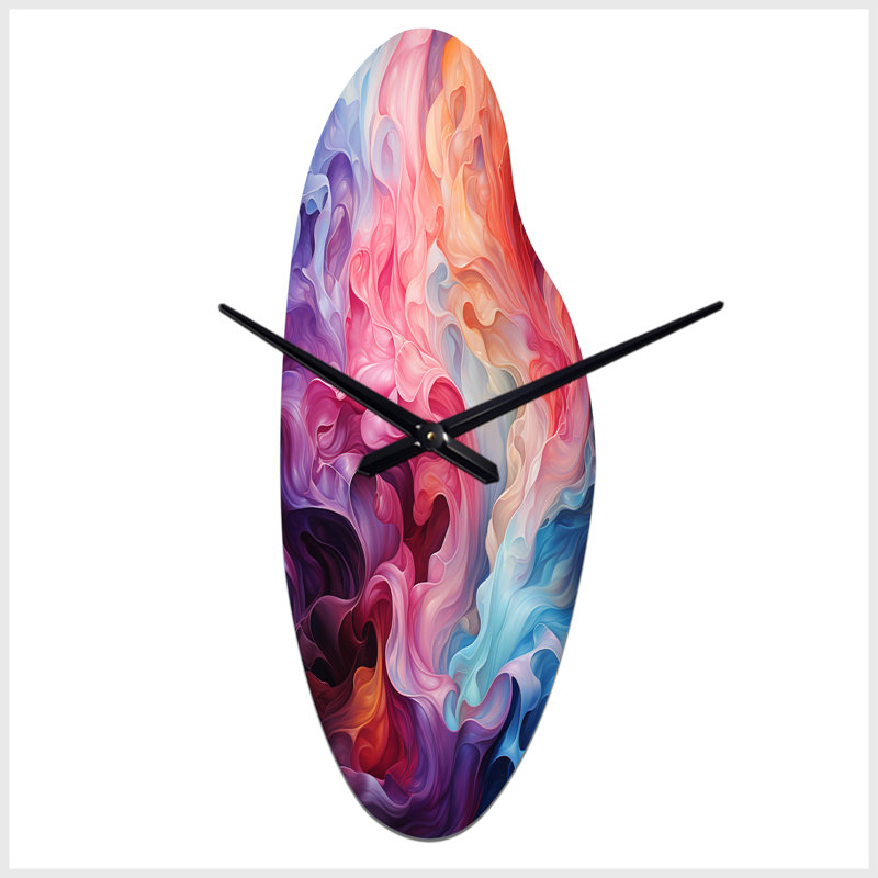 Grande horloge murale multicolore à forme incurvée Opt Art Radiant Spectrum II - forme unique, Moyenne
