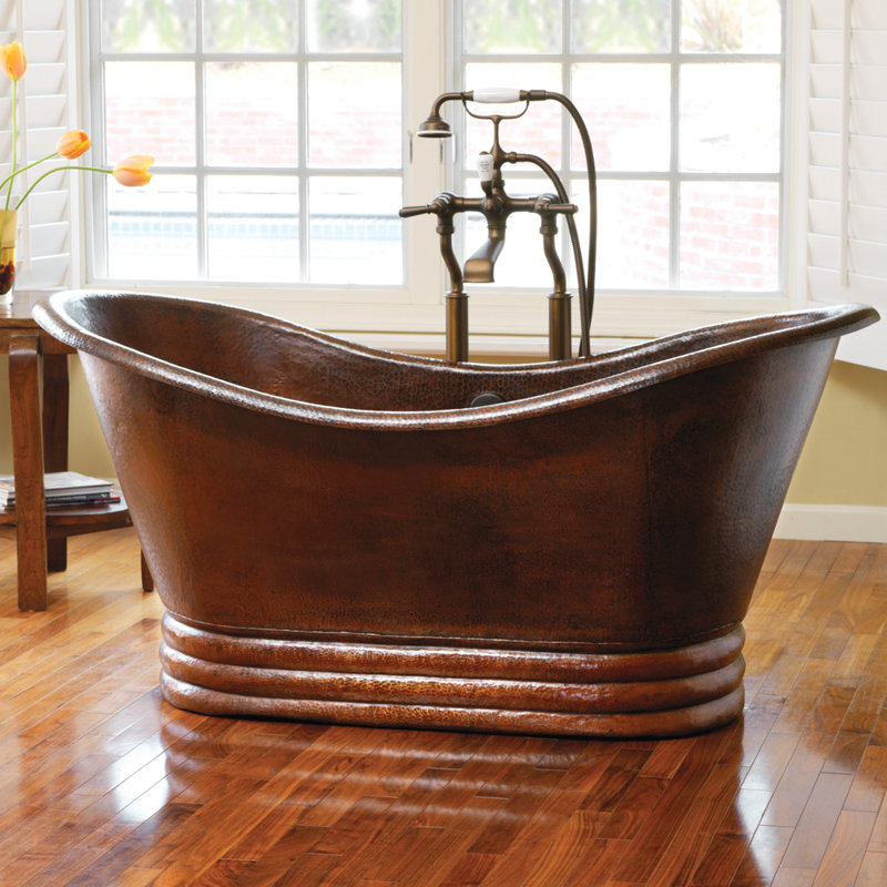Aurora 60" x 29" Pedestal Soaking Copper Bathtub, Antique Copper