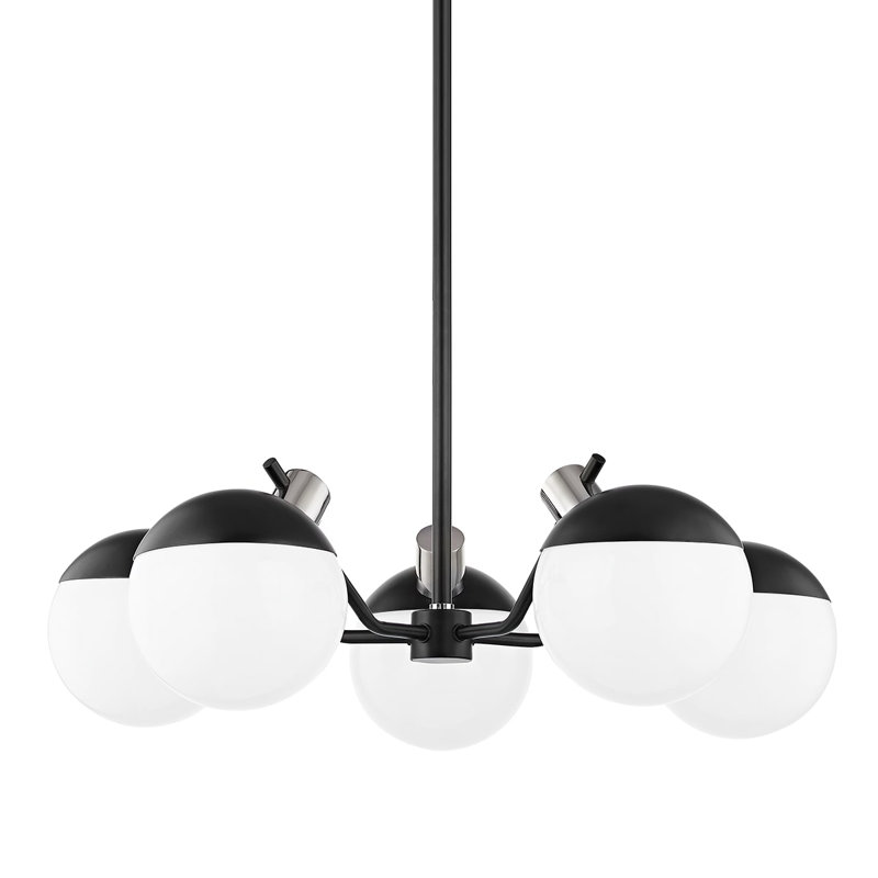 Lustre sphérique Spoutnik à 5 lumières Miranda, Nickel poli / noir doux