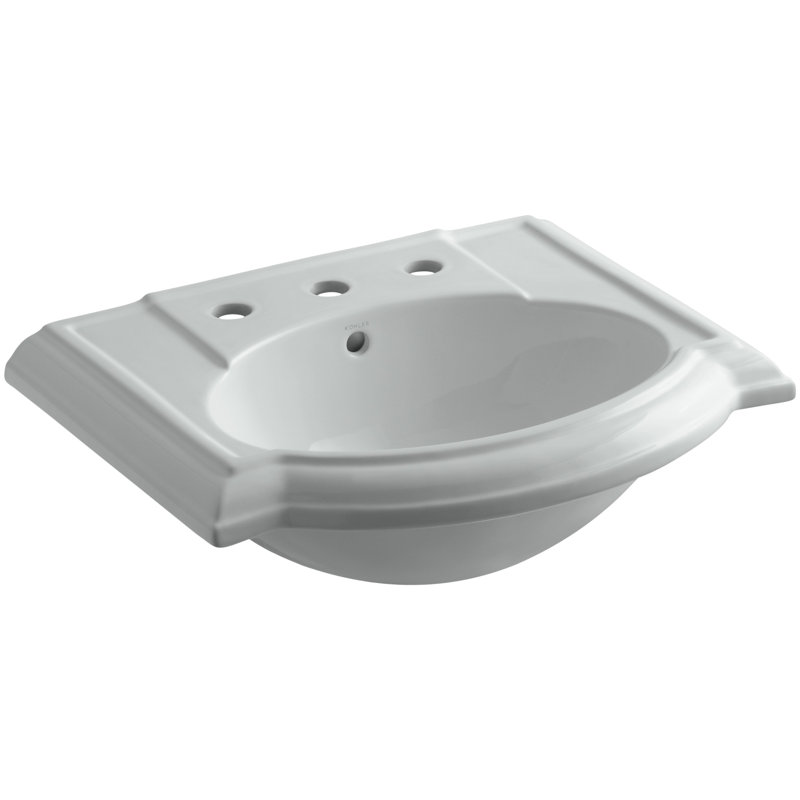 Devonshire Ceramic 24" Pedestal Bathroom Sink with Overflow, Ice Gray