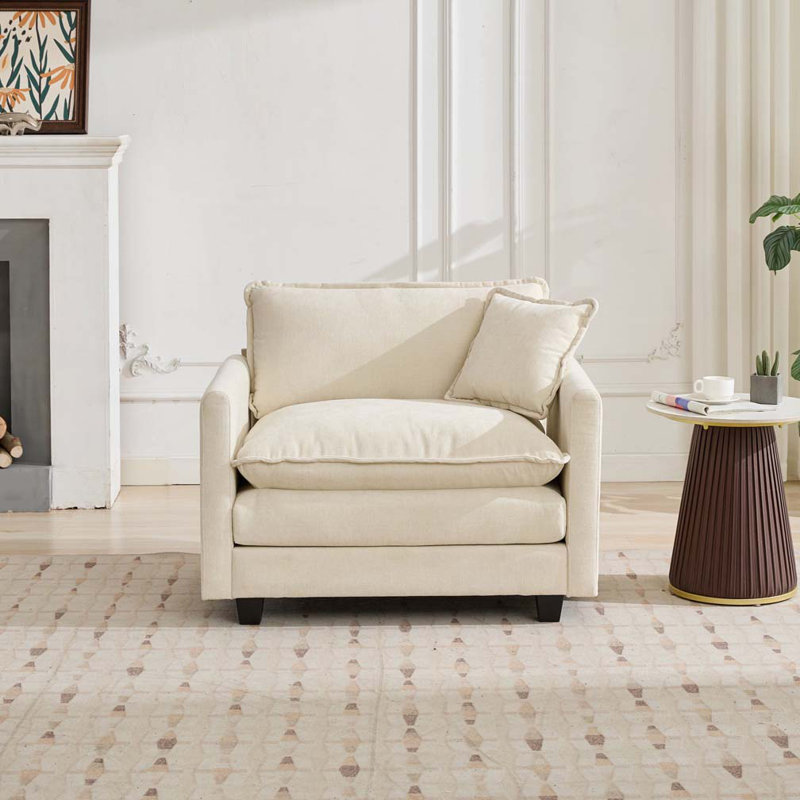 Fauteuil rembourré en tissu, Chenille beige